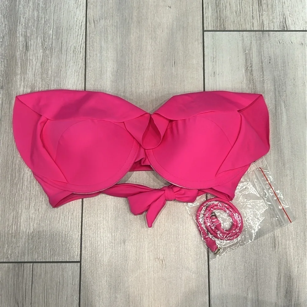 Tori Praver hot pink ruffled strapless swim bikini top size XS